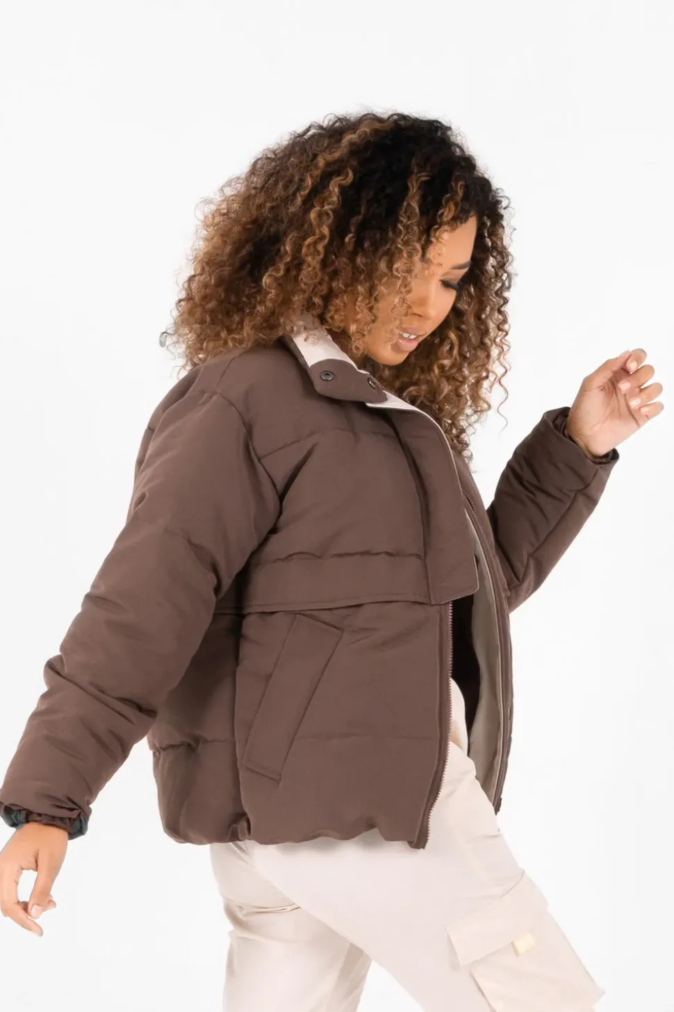 Doudoune Oversize Matelassee Marron
