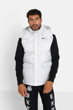 Doudoune Sans Manches Capuche Gris Clair