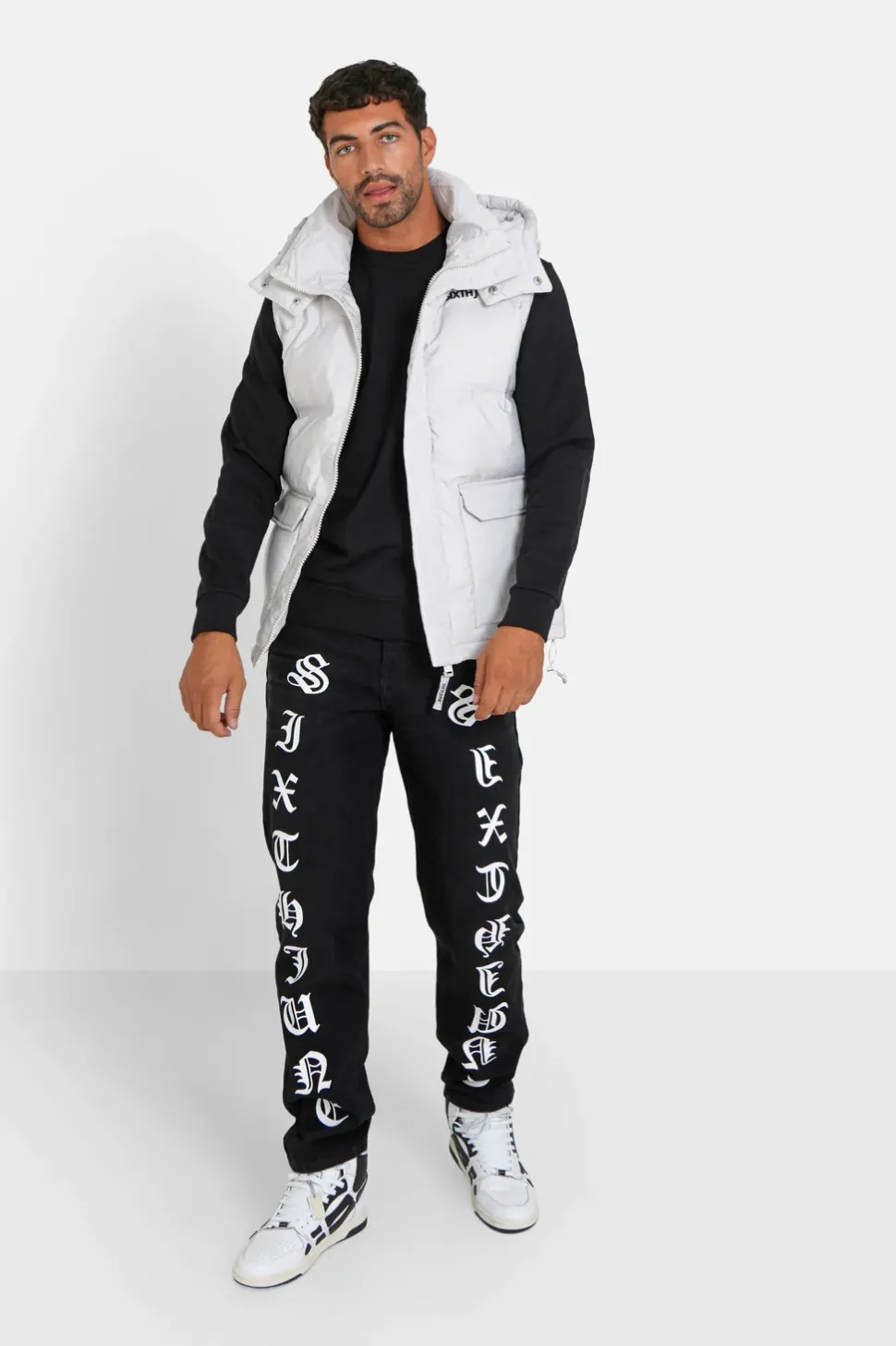 Doudoune Sans Manches Capuche Gris Clair