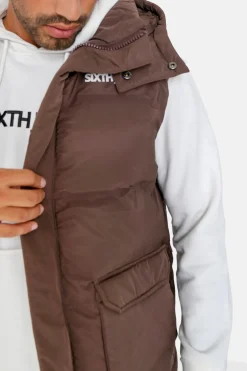 Doudoune Sans Manches Capuche Marron