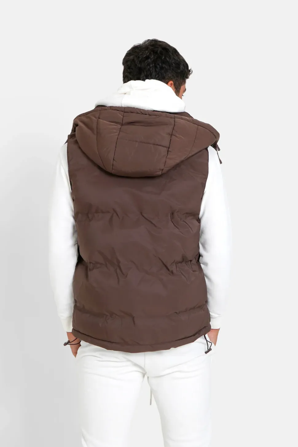 Doudoune Sans Manches Capuche Marron