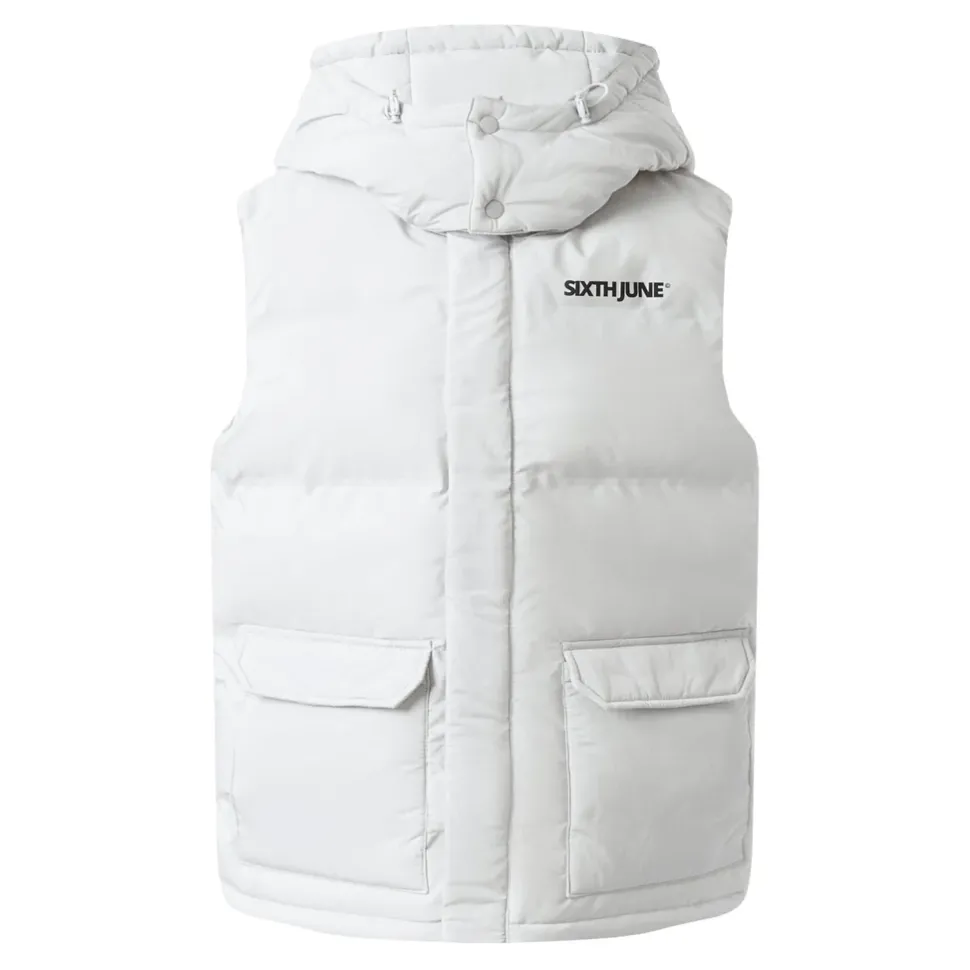 Doudoune Sans Manches Capuche Gris Clair