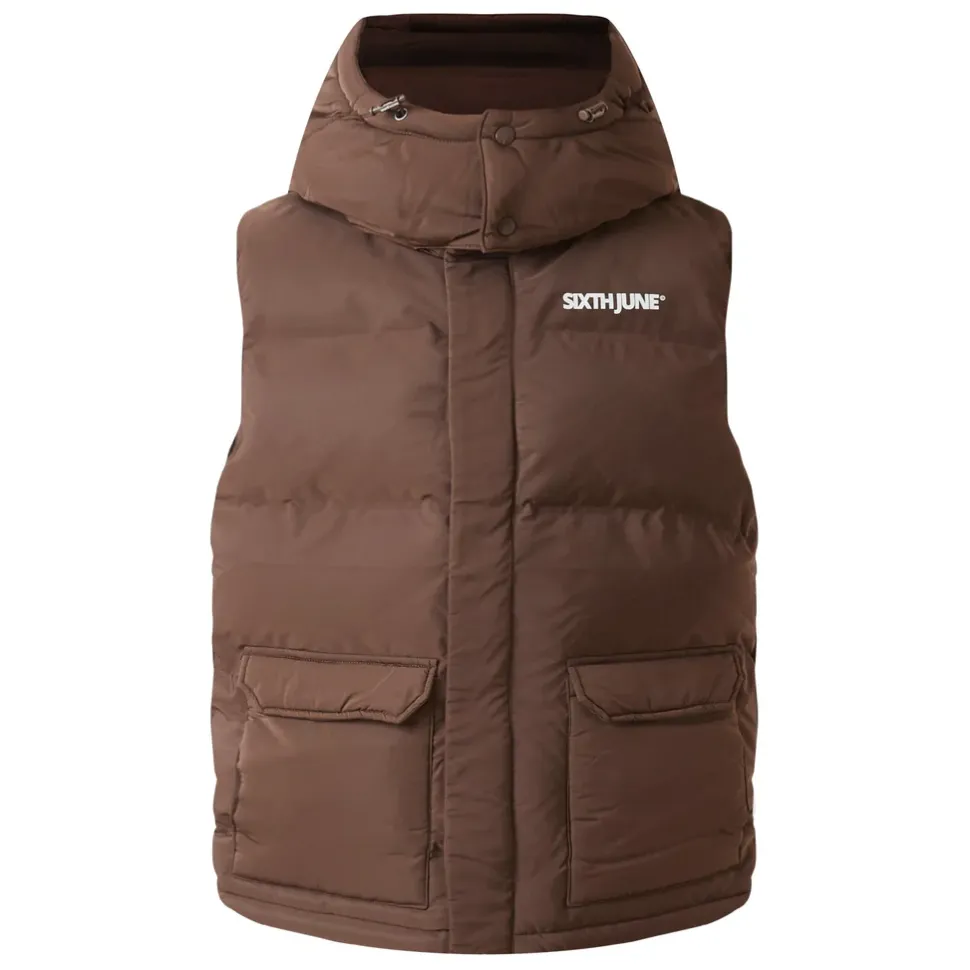 Doudoune Sans Manches Capuche Marron