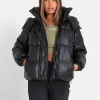 Doudoune Simili Cuir Noir