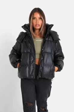 Doudoune Simili Cuir Noir