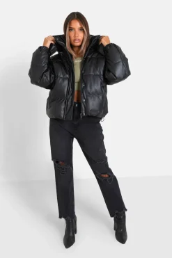 Doudoune Simili Cuir Noir
