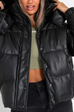 Doudoune Simili Cuir Noir