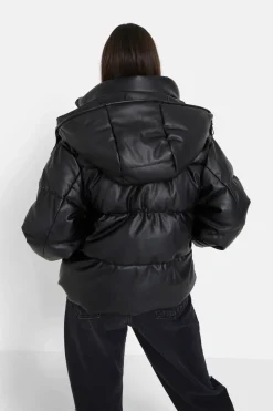 Doudoune Simili Cuir Noir