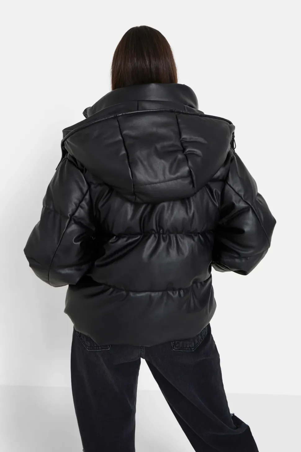 Doudoune Simili Cuir Noir
