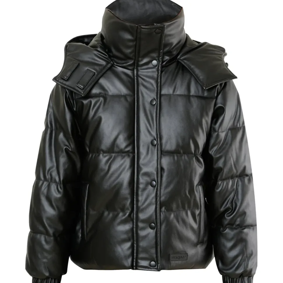 Doudoune Simili Cuir Noir