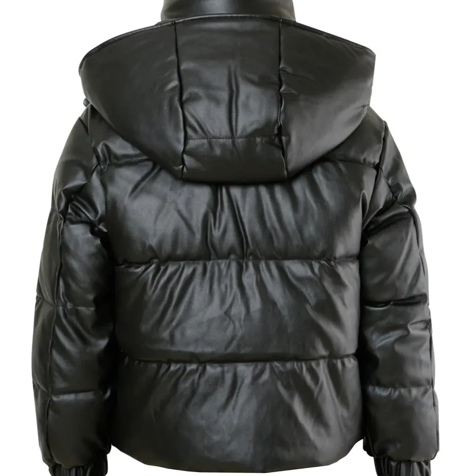 Doudoune Simili Cuir Noir