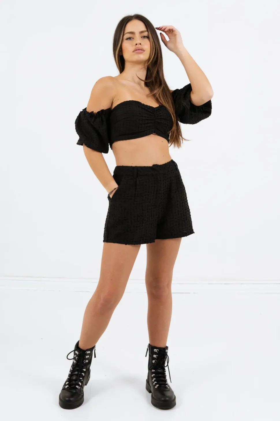 Ensemble Top + Short Boheme Texture Noir