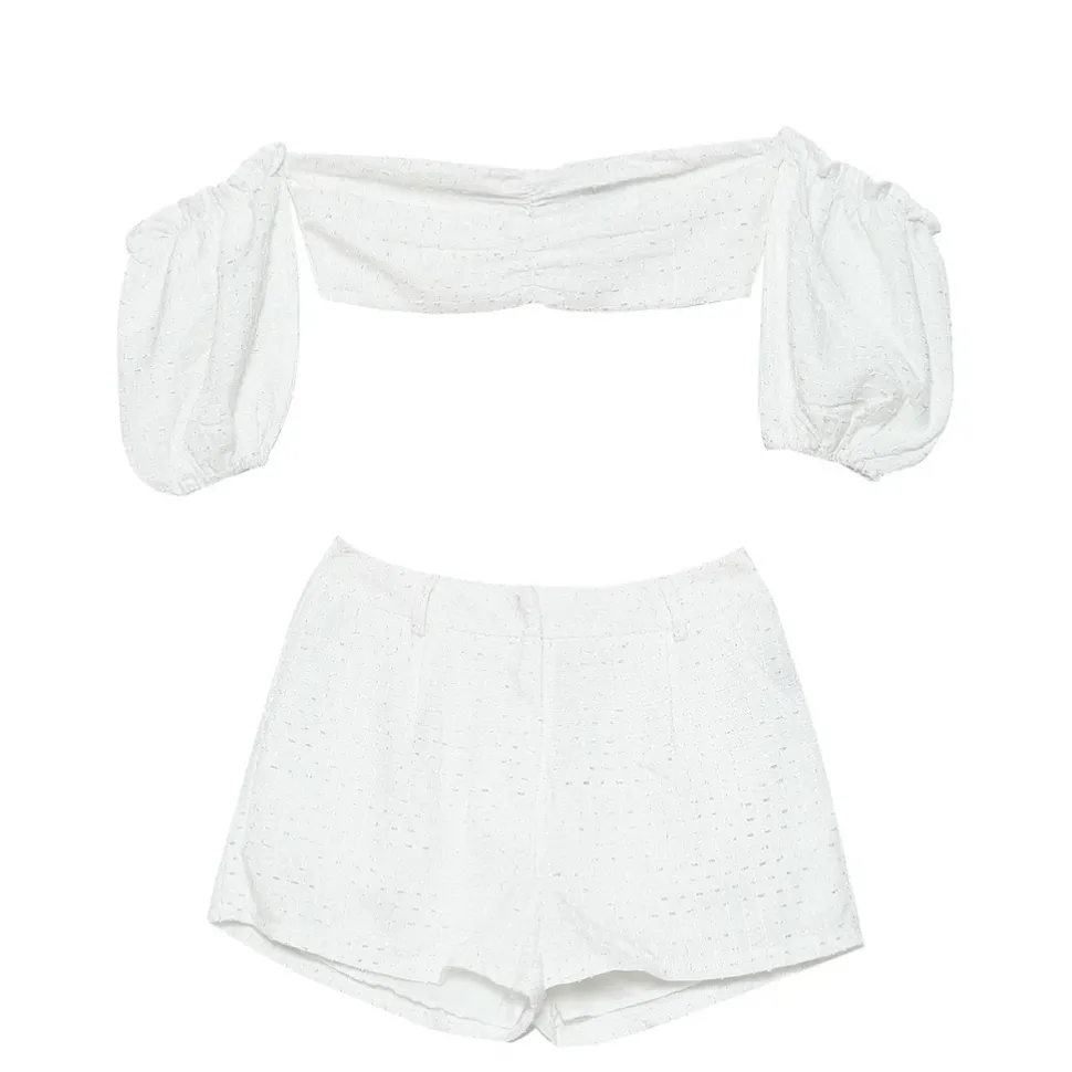 Ensemble Top + Short Boheme Texture Blanc