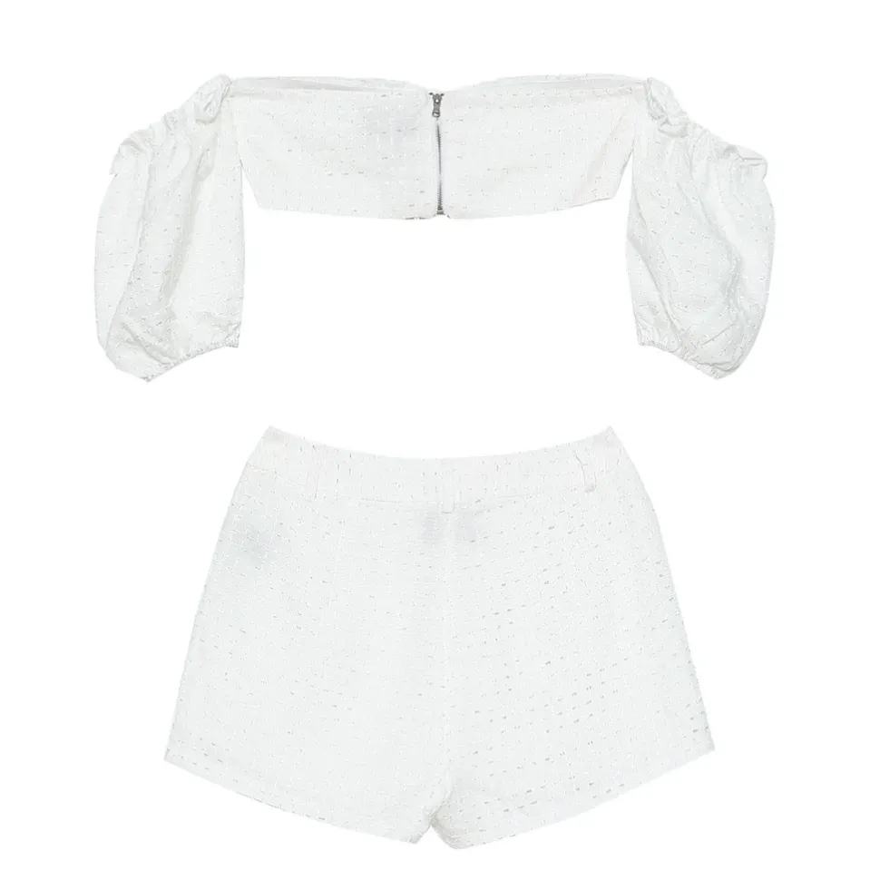 Ensemble Top + Short Boheme Texture Blanc