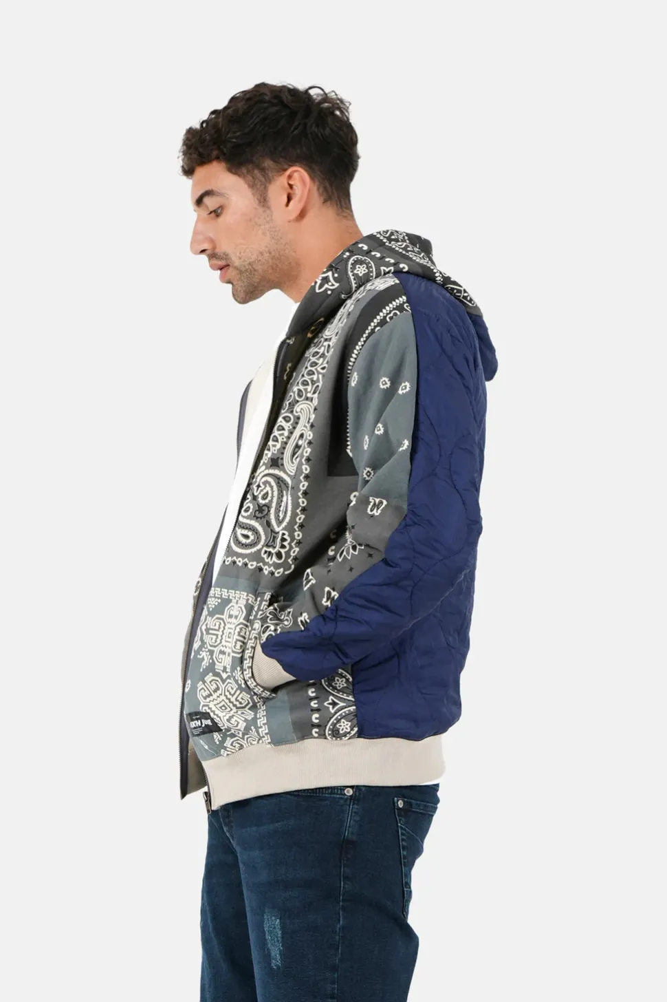 Gilet Zippe Bandana Bicolore Gris