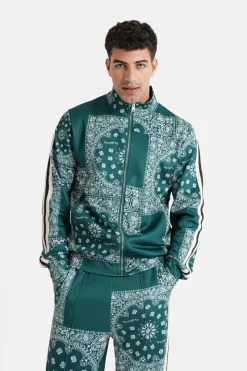 Gilet Zippe Bandana Patchwork Vert Fonce