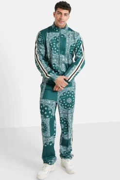 Gilet Zippe Bandana Patchwork Vert Fonce