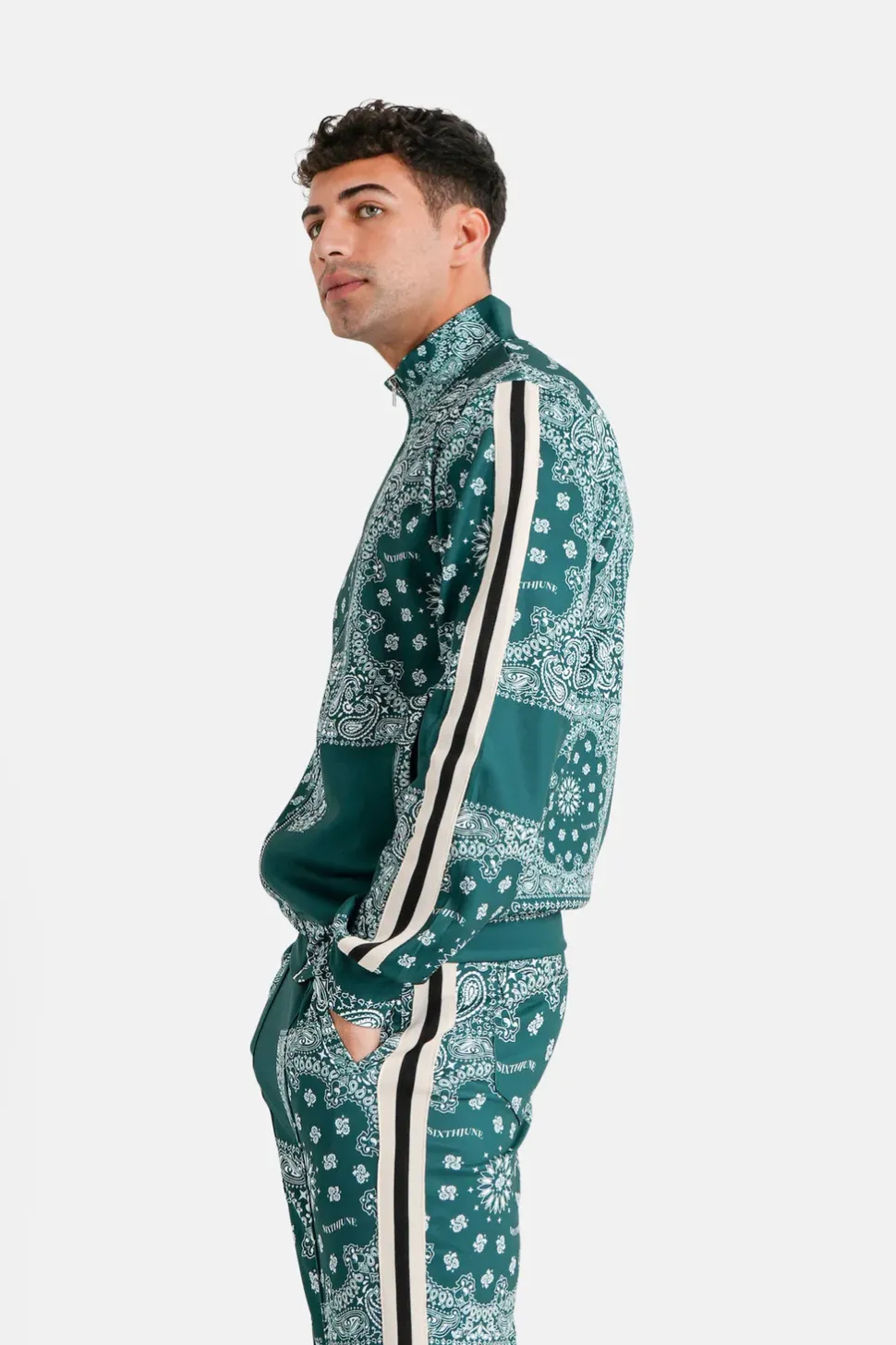 Gilet Zippe Bandana Patchwork Vert Fonce