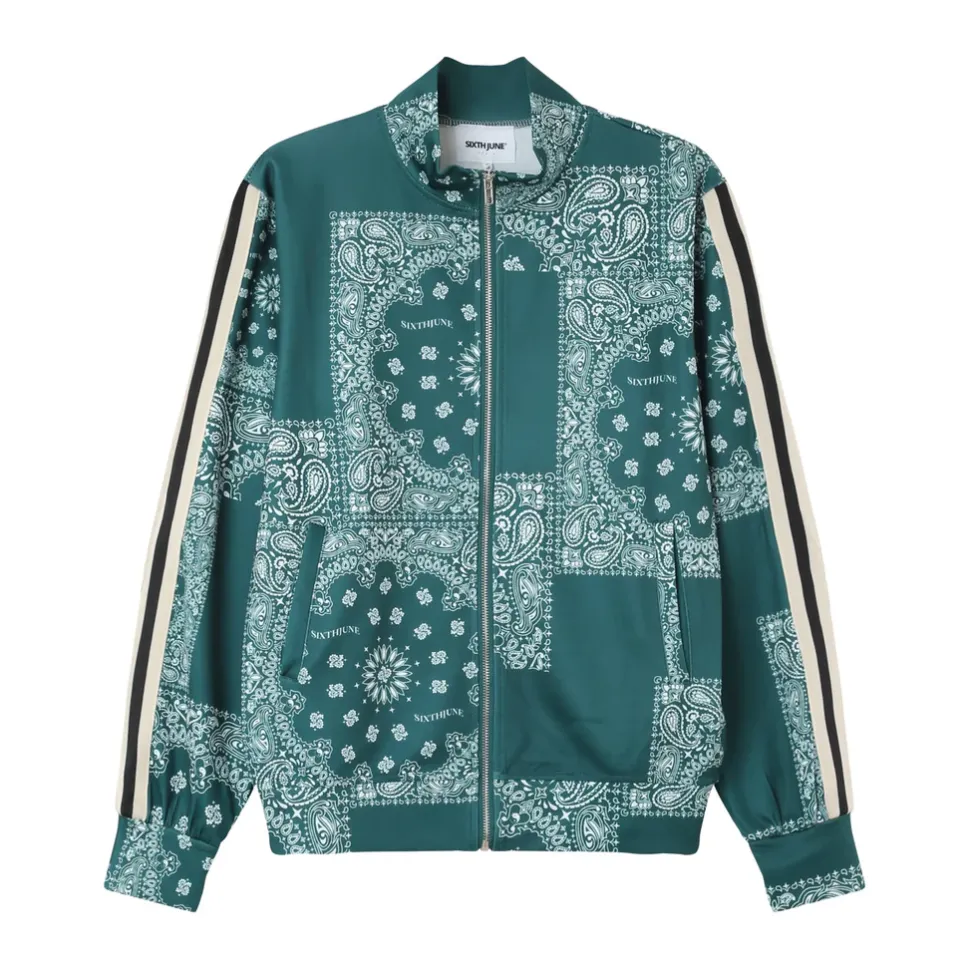 Gilet Zippe Bandana Patchwork Vert Fonce