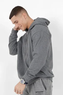 Gilet Zippe Capuche Logo Gris Fonce