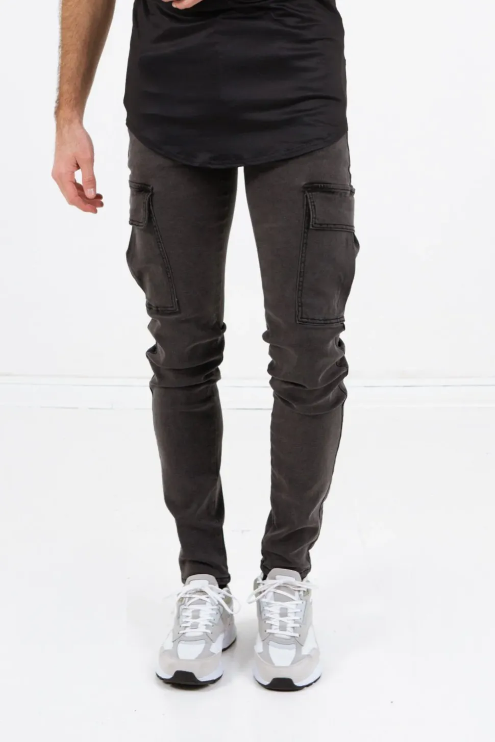 Jean Cargo Souple Skinny Gris Fonce