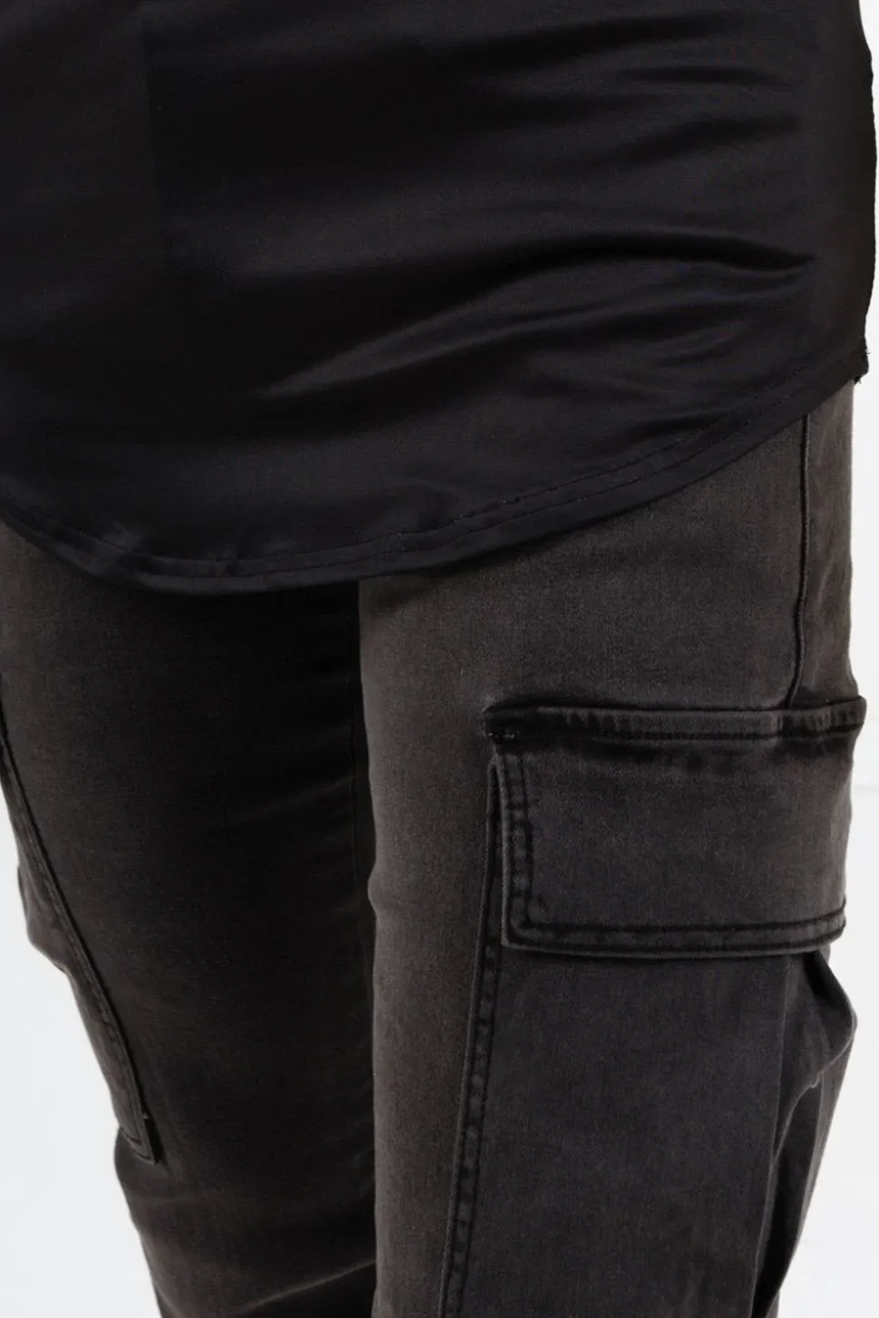 Jean Cargo Souple Skinny Gris Fonce