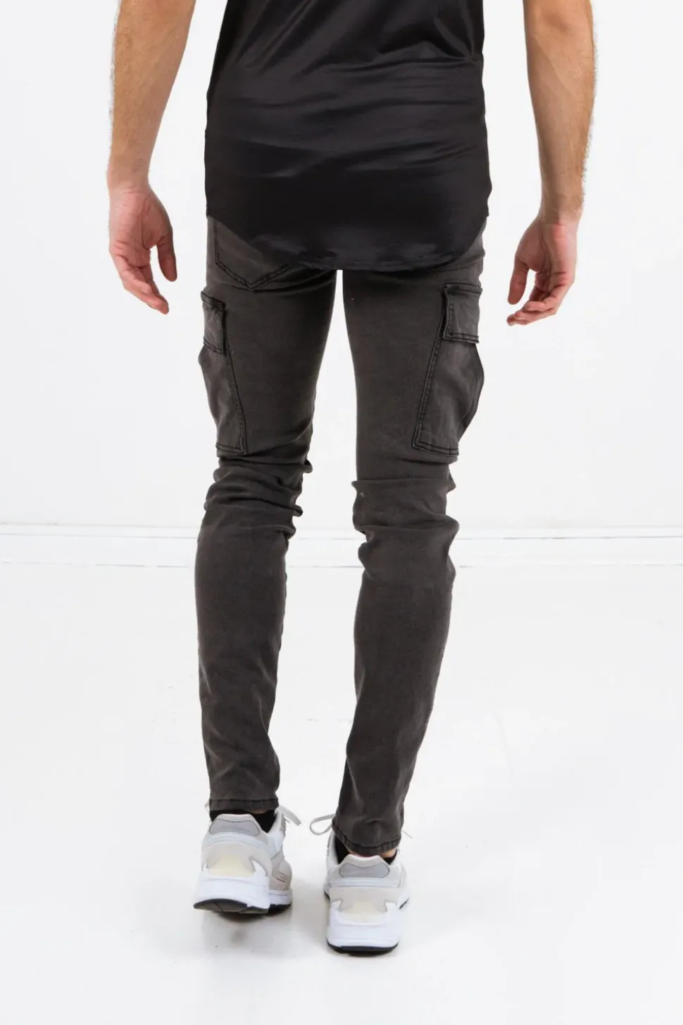 Jean Cargo Souple Skinny Gris Fonce