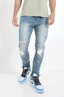 Jean Destroy Empiecement Bleu Fonce