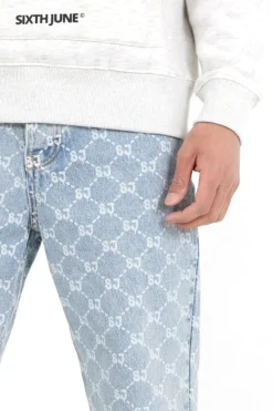 Jean Droit Monogramme Delave Bleu