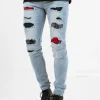 Jean Empiecements Tartan Bleu