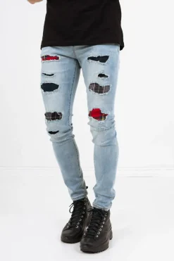 Jean Empiecements Tartan Bleu