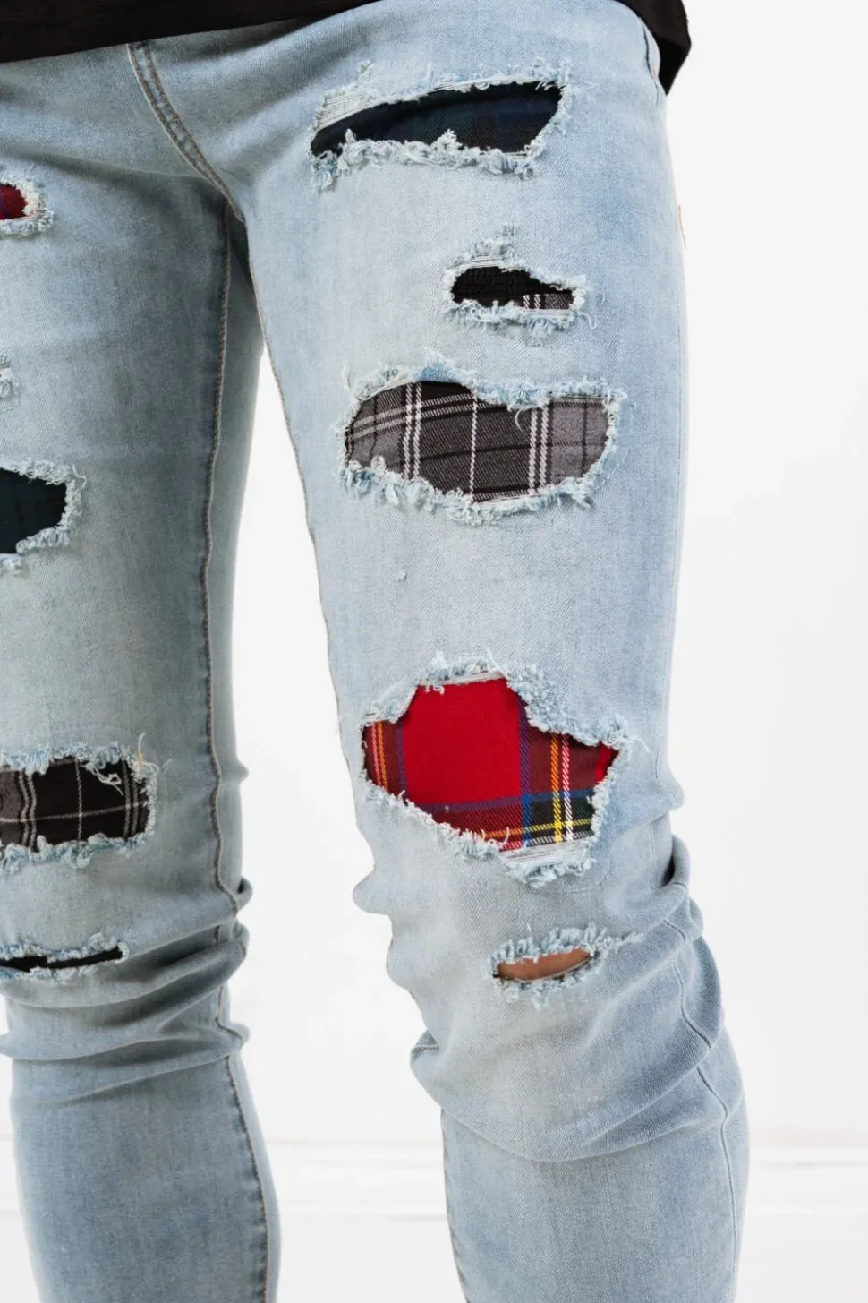 Jean Empiecements Tartan Bleu