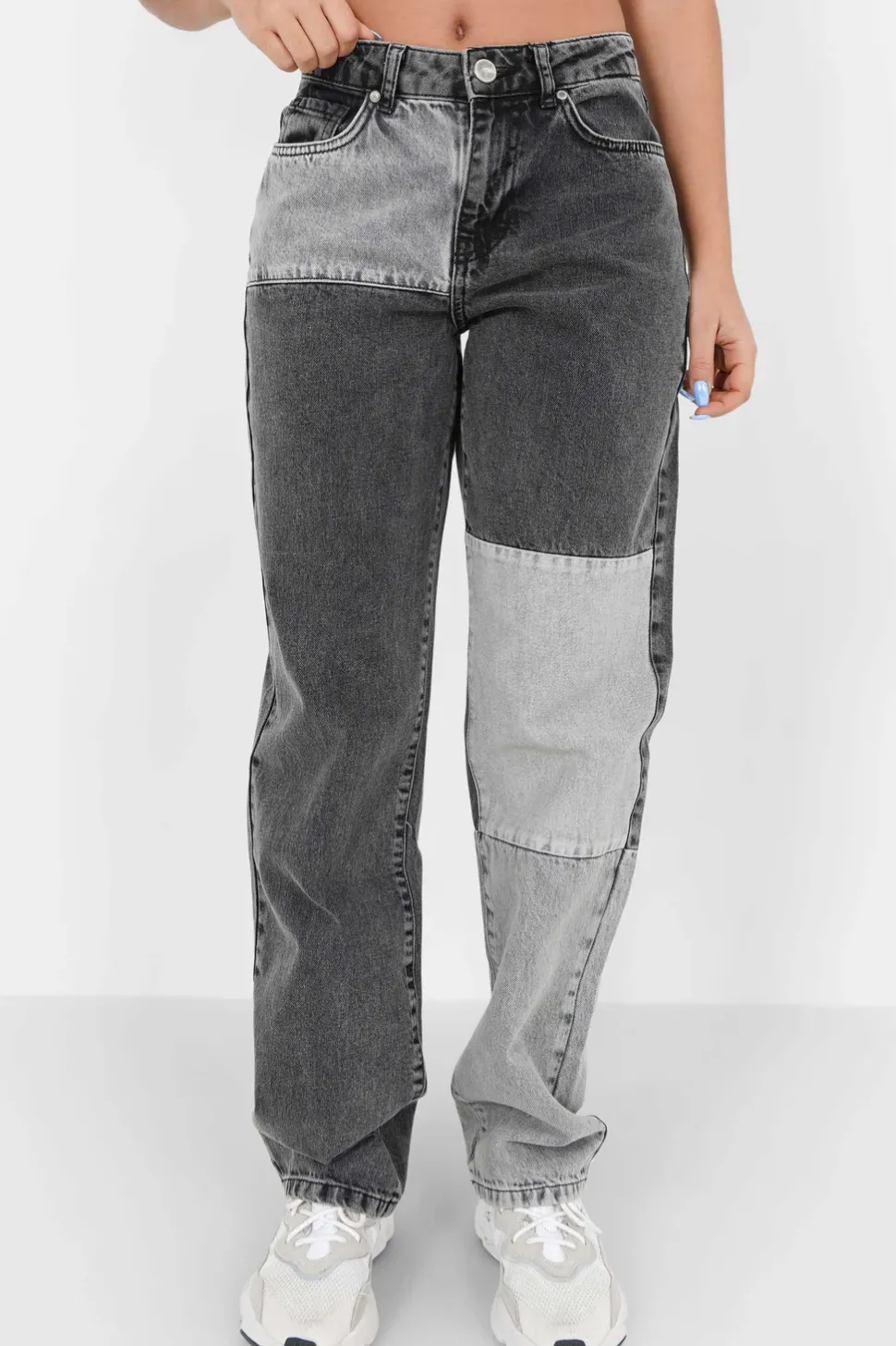 Jean Patchwork Large Gris Fonce