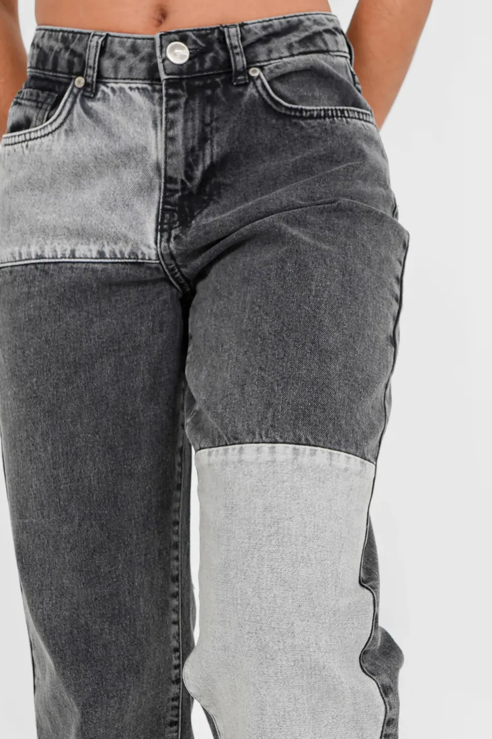 Jean Patchwork Large Gris Fonce