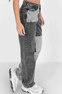 Jean Patchwork Large Gris Fonce