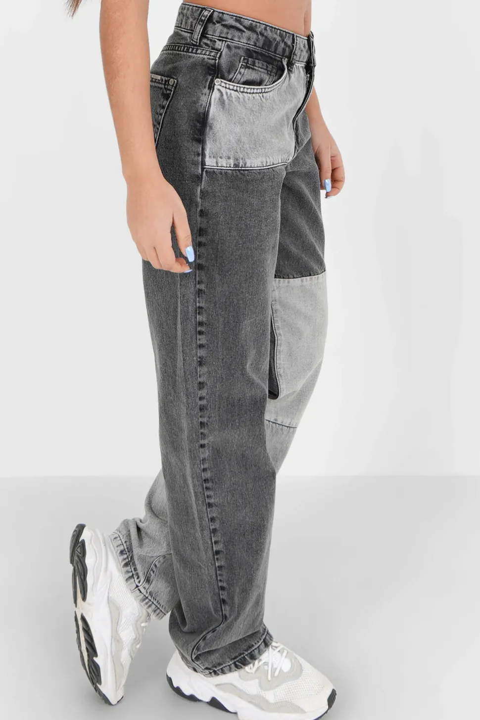 Jean Patchwork Large Gris Fonce
