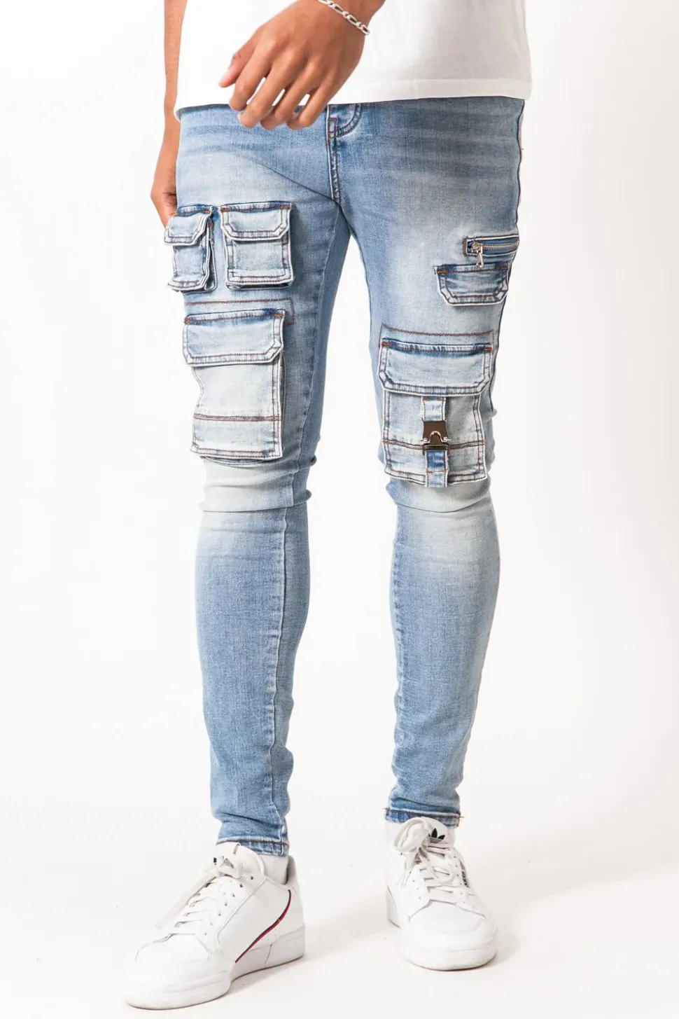 Jean Poches Tactique Zip Bleu