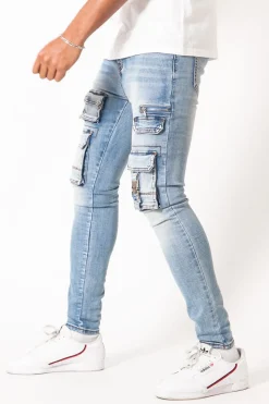Jean Poches Tactique Zip Bleu