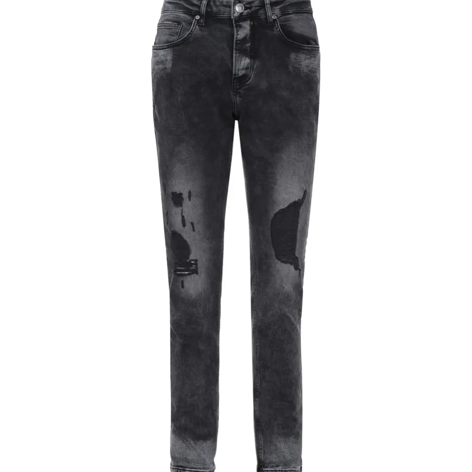 Jean Slim Delave Dechirures Gris Fonce