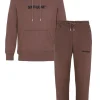 Jogging + Sweat Capuche Logo Brode Marron