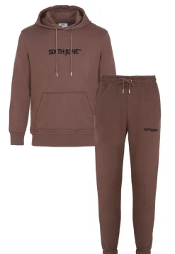Jogging + Sweat Capuche Logo Brode Marron