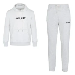 Jogging + Sweat Capuche Logo Brode Gris Clair