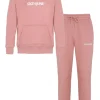 Jogging + Sweat Capuche Logo Brode Rose Fonce