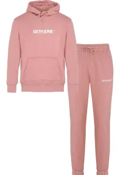 Jogging + Sweat Capuche Logo Brode Rose Fonce
