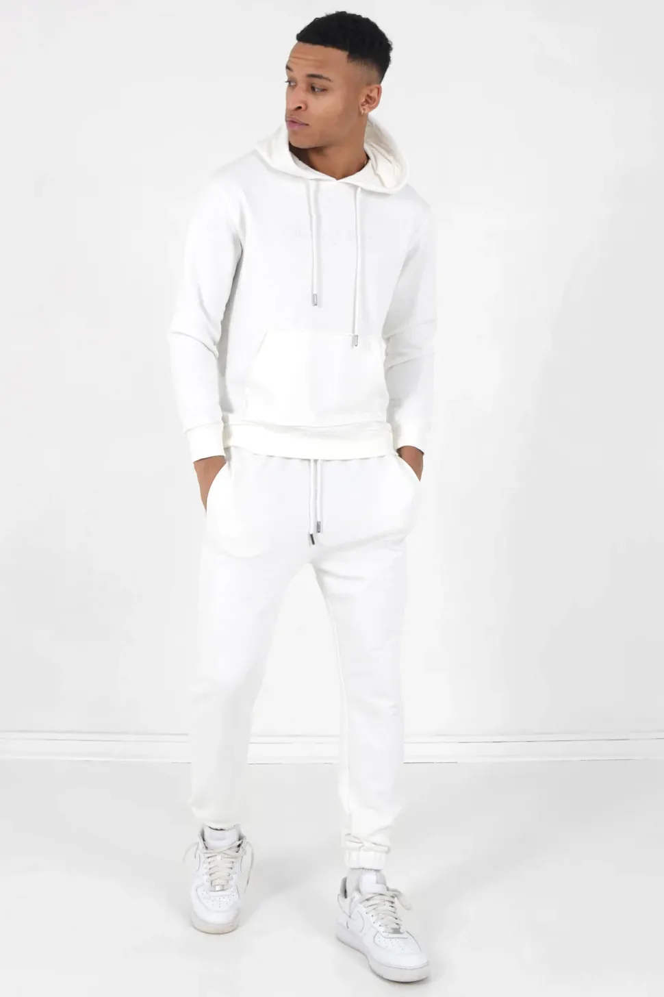 Jogging + Sweat Capuche Logo Gomme Blanc