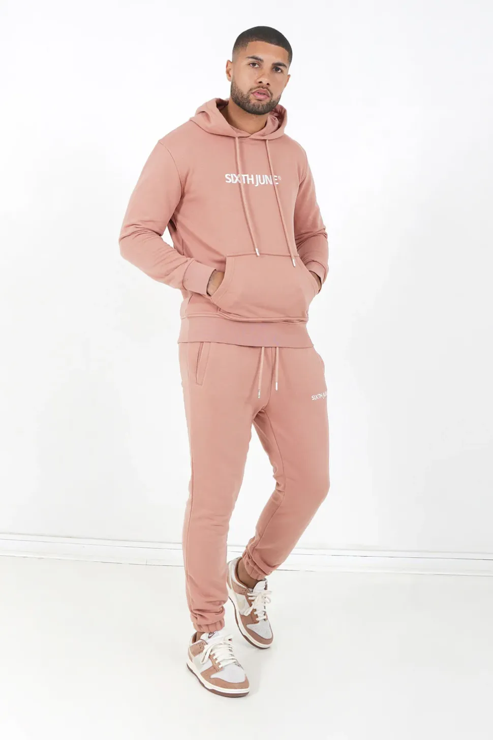 Jogging + Sweat Capuche Logo Brode Rose Fonce