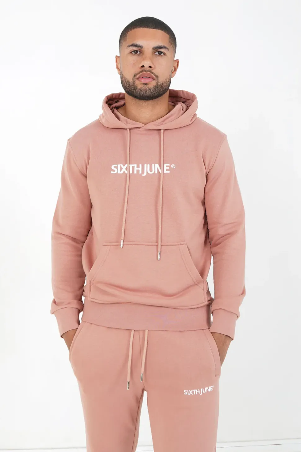 Jogging + Sweat Capuche Logo Brode Rose Fonce