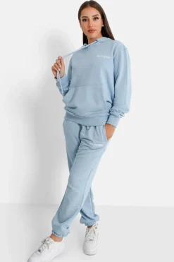 Jogging + Sweat Capuche Logo Brode Bleu Clair