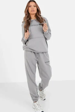 Jogging + Sweat Capuche Logo Gomme Gris Fonce