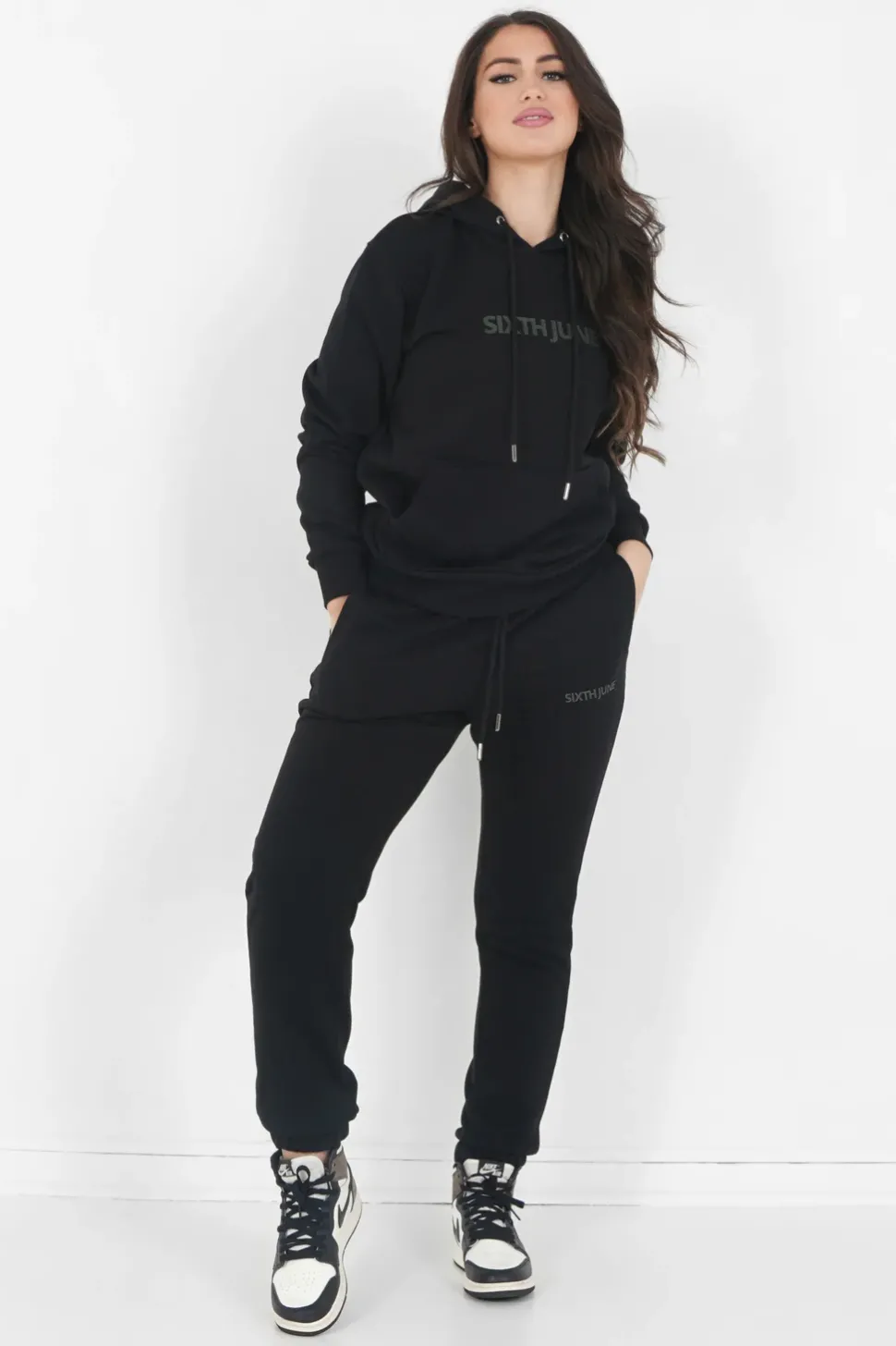 Jogging + Sweat Capuche Logo Gomme Noir